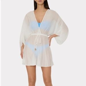 Milly Solid Chiffon Pleated Tie CoverUp White SZ L